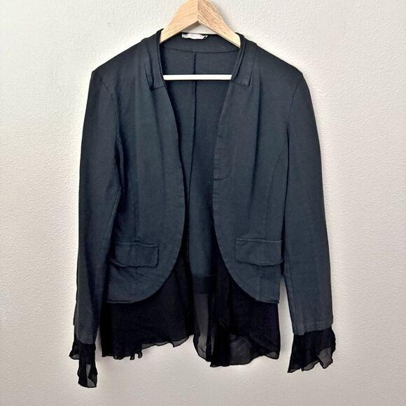 BACI Jackets & Blazers - BACI | Black Cotton Blazer Rolled Edge Viscose Chiffon Edges Flowy | Medium